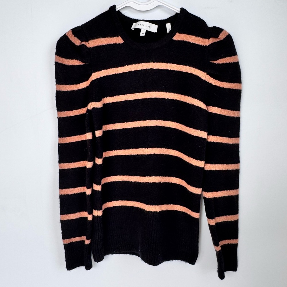Lark & Ro Black Puff Sleeve Sweater with Tan Stripes Size XS
